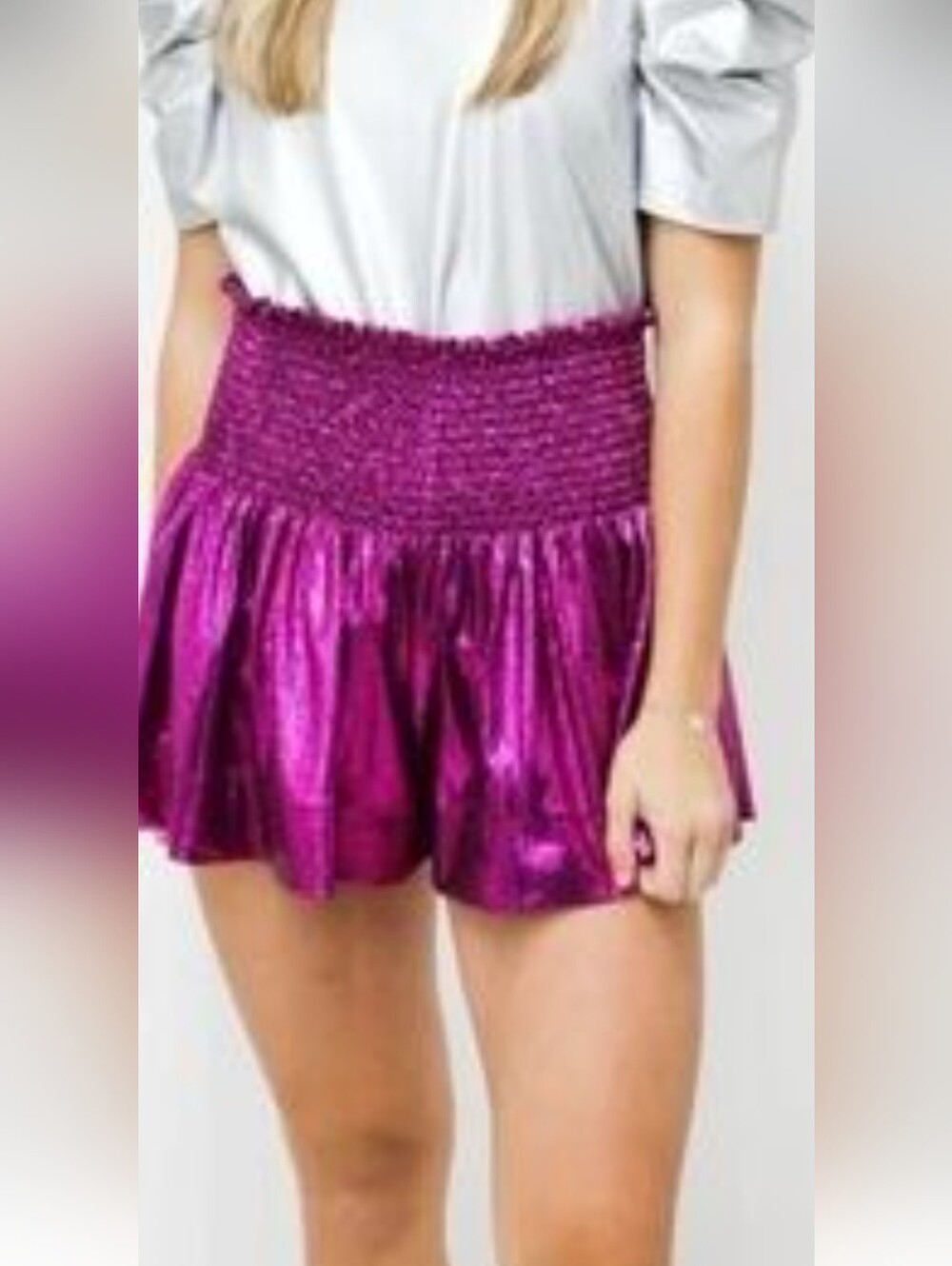 QUEEN OF SPARKLES Metallic Magenta Mini Shorts